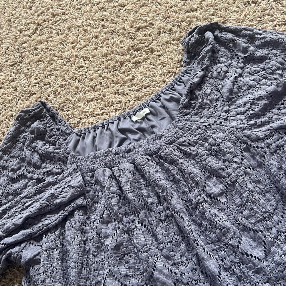 Maurices Gray Purple Lace Eyelet Square Neck Blouse Plus Size 3X Boho Top